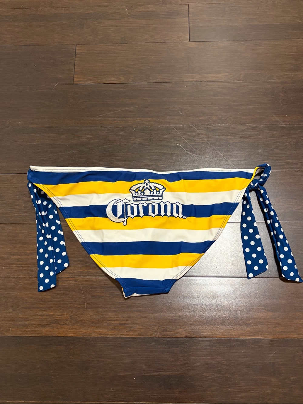 Corona Vintage Y2K Striped Tie-Side Bikini Bottoms - Blue, Yellow, White